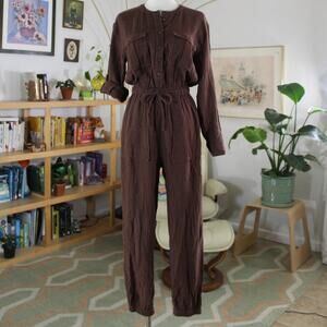 Madewell Brown Lightspun Tapered-Leg Jumpsuit | Minimalist Cotton